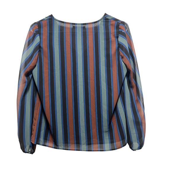 Madewell Women’s Striped Long Sleeve Blouse XS | Multicolor V-Neck Top - Picture 3 of 8